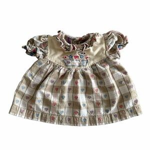 Vintage Kids Girls Cottage Gingham Floral Embroidered Dress Size 3-6M